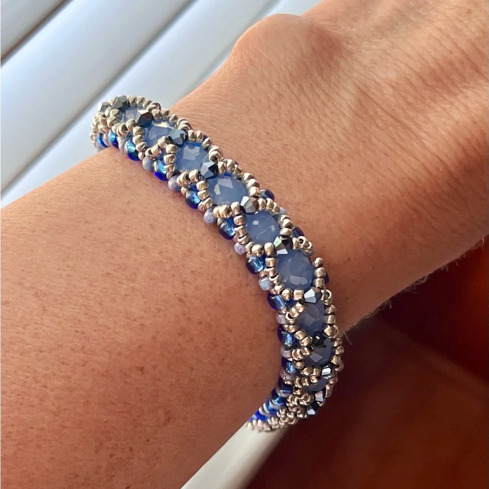 Handmade Looking Glass Bracelet in Shades of Blue